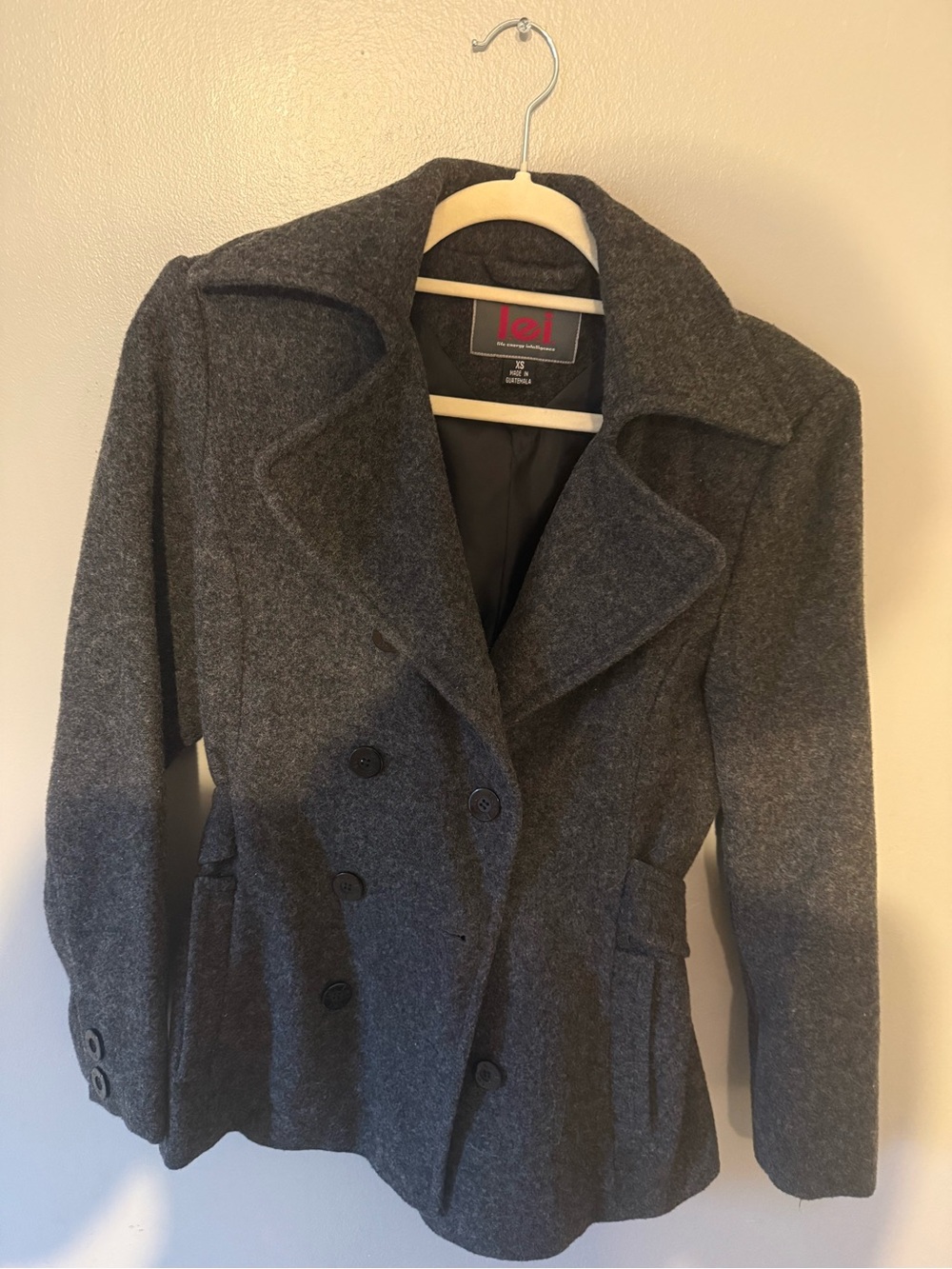 lei Women's Dark Gray Double-Breasted Wool Peacoat